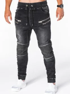 Men Jeans Chic Distressed Antique Design Skinny Blue Denim Pants