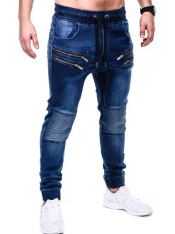 Men Jeans Chic Distressed Antique Design Skinny Blue Denim Pants