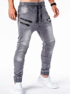 Men Jeans Chic Distressed Antique Design Skinny Blue Denim Pants