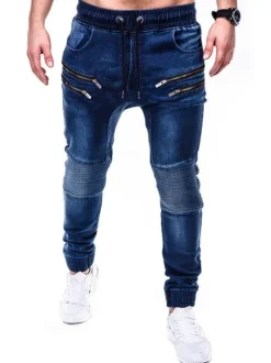 Men Jeans Chic Distressed Antique Design Skinny Blue Denim Pants