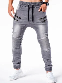 Men Jeans Chic Distressed Antique Design Skinny Blue Denim Pants