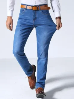 Men Jeans Chic Distressed Antique Design Skinny Light Sky Blue Denim Pants
