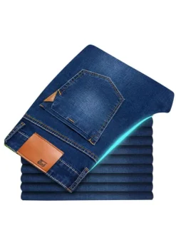 Men Jeans Chic Distressed Antique Design Skinny Light Sky Blue Denim Pants