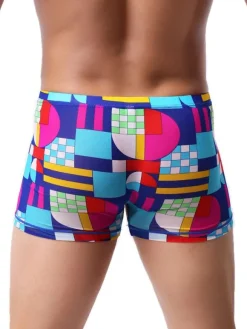 Men Panties Printed Aqua Geometric Lycra Silk Boxer Briefs Lingerie