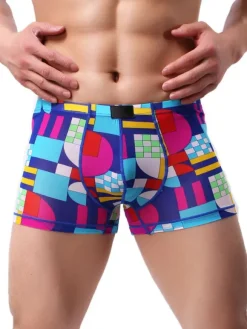 Men Panties Printed Aqua Geometric Lycra Silk Boxer Briefs Lingerie