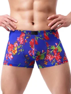 Men Panties Printed Aqua Geometric Lycra Silk Boxer Briefs Lingerie