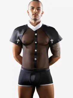 Men Priest Sexy Costume Role Play Fun Uniform Shawl Night Club Wear Sets