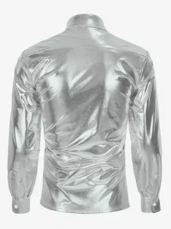 Men's 2 Piece Disco Sets Shiny 70s Vintage Disco Shirt And Sequin Bell Bottom Pants Retro Hippie Disco Style Dude Costume Suits
