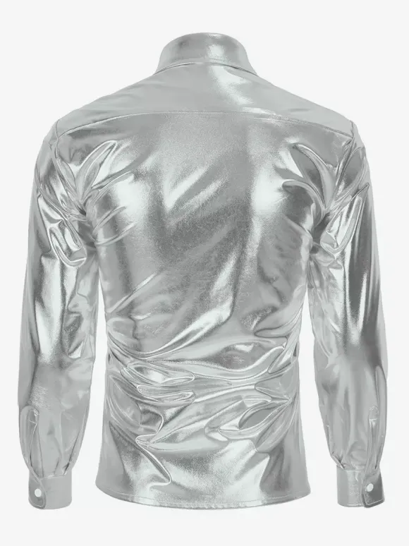 Men's 2 Piece Disco Sets Shiny 70s Vintage Disco Shirt And Sequin Bell Bottom Pants Retro Hippie Disco Style Dude Costume Suits