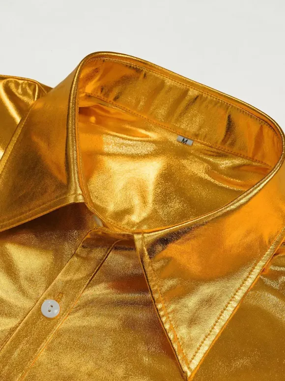 Men's 2 Piece Disco Sets Shiny 70s Vintage Disco Shirt And Sequin Bell Bottom Pants Retro Hippie Disco Style Dude Costume Suits