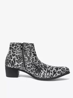 Men's Ankel Boots Leopard Round Toe Chunky Heel Booties