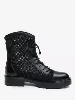 Mens Ankle Boot Patchwork Mesh Platform Cutout Lace Up Combat Boots