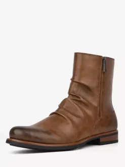 Men's Ankle Boots Round Toe Ruched Zip Up Booties