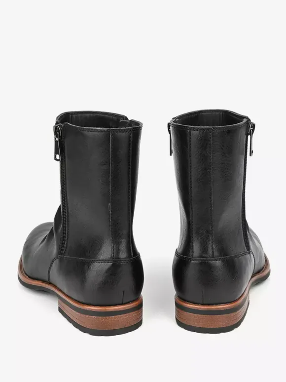 Men's Ankle Boots Round Toe Ruched Zip Up Booties