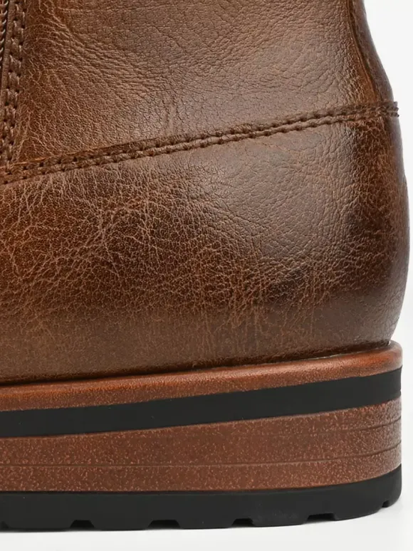 Men's Ankle Boots Round Toe Ruched Zip Up Booties
