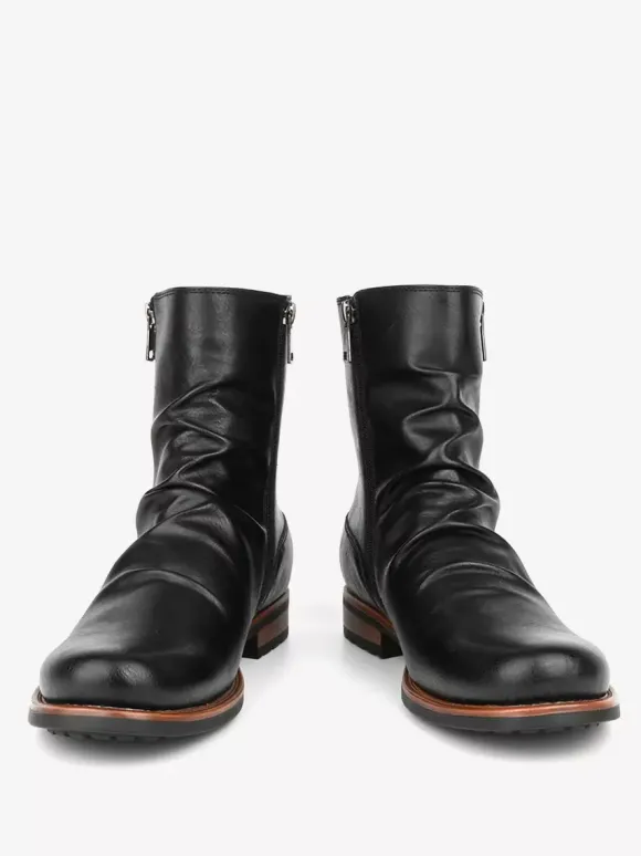Men's Ankle Boots Round Toe Ruched Zip Up Booties