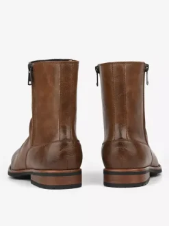 Men's Ankle Boots Round Toe Ruched Zip Up Booties