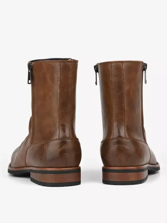 Men's Ankle Boots Round Toe Ruched Zip Up Booties