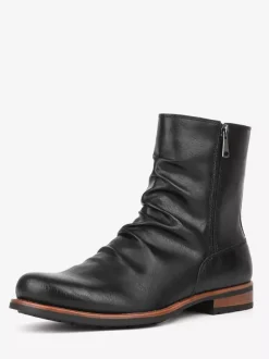 Men's Ankle Boots Round Toe Ruched Zip Up Booties