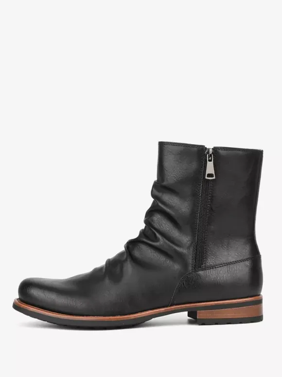 Men's Ankle Boots Round Toe Ruched Zip Up Booties