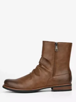 Men's Ankle Boots Round Toe Ruched Zip Up Booties