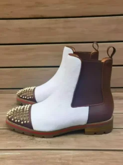 Men's Ankle Boots Round Toe Studed Flat Chelsea Boots