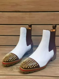 Men's Ankle Boots Round Toe Studed Flat Chelsea Boots