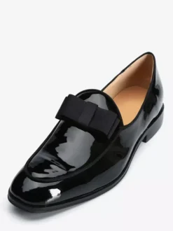 Mens Belgian Loafer Black Groom Shoes Square Toe Bow Slip On Wedding Dress Shoes Party Shoes