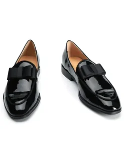 Mens Belgian Loafer Black Groom Shoes Square Toe Bow Slip On Wedding Dress Shoes Party Shoes