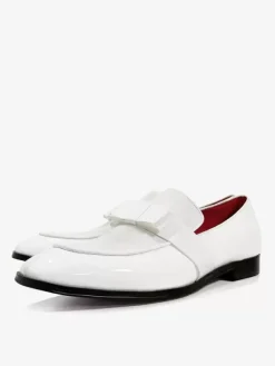 Men's Belgian Loafer Shoes Bows Round Toe Leather Prom Wedding Shoes