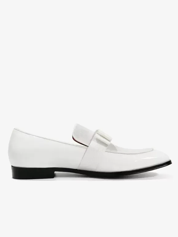 Men's Belgian Loafer Shoes Bows Round Toe Leather Prom Wedding Shoes