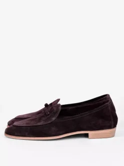 Men's Belgian Loafers Suede Round Toe Leather Slip On Retro Penny Causal Shoes