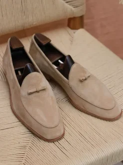 Men's Belgian Loafers Suede Round Toe Leather Slip On Retro Penny Causal Shoes
