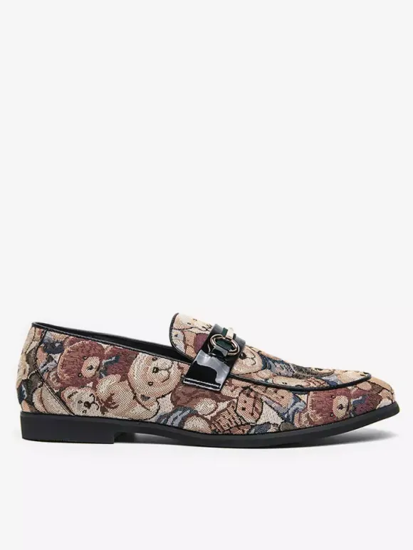 Mens Bit Loafers Slip-On Low Heels Round Toe Animal Print Moccasins Shoes