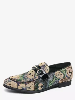 Mens Bit Loafers Slip-On Low Heels Round Toe Animal Print Moccasins Shoes