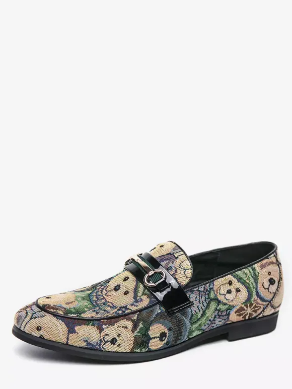 Mens Bit Loafers Slip-On Low Heels Round Toe Animal Print Moccasins Shoes