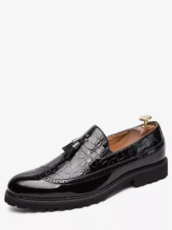 Mens Black And White Wingtip Tassel Loafers Slip-On Formal Prom Homecoming Party Shoes