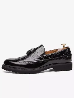 Mens Black And White Wingtip Tassel Loafers Slip-On Formal Prom Homecoming Party Shoes
