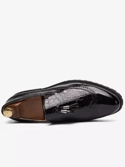 Mens Black And White Wingtip Tassel Loafers Slip-On Formal Prom Homecoming Party Shoes