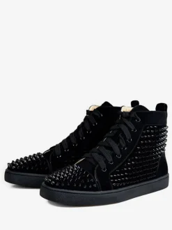 Men's Black High Top Sneakers Round Toe Rivets Shoes