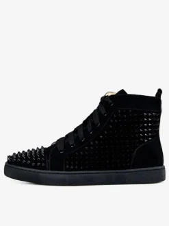 Men's Black High Top Sneakers Round Toe Rivets Shoes
