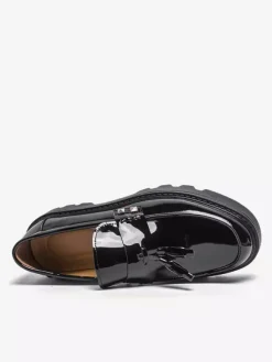 Men's Black Loafers Round Toe Slip On Shoes With Tassels