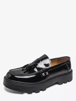 Men's Black Loafers Round Toe Slip On Shoes With Tassels
