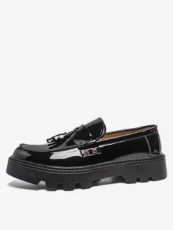 Men's Black Loafers Round Toe Slip On Shoes With Tassels