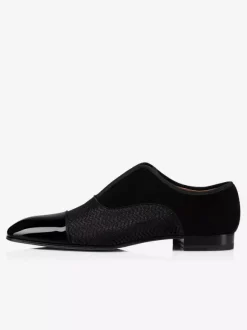 Men's Black Patchwork Leather Toe Loafers in Black Bright leather Slip On Prom Party Wedding Shoes