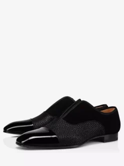 Men's Black Patchwork Leather Toe Loafers in Black Bright leather Slip On Prom Party Wedding Shoes