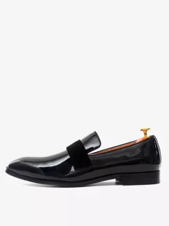 Men's Black Patent Leather Penny Loafer Round Toe Slip On Prom Party Wedding Formal Shoes
