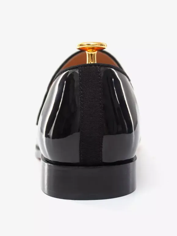 Men's Black Patent Leather Penny Loafer Round Toe Slip On Prom Party Wedding Formal Shoes