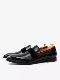Men's Black Patent Leather Penny Loafer Round Toe Slip On Prom Party Wedding Formal Shoes