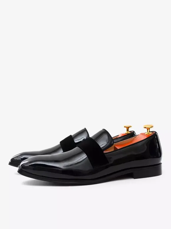 Men's Black Patent Leather Penny Loafer Round Toe Slip On Prom Party Wedding Formal Shoes